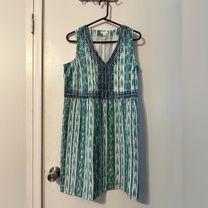 J. Jill Teal and White Patterned Midi Dress